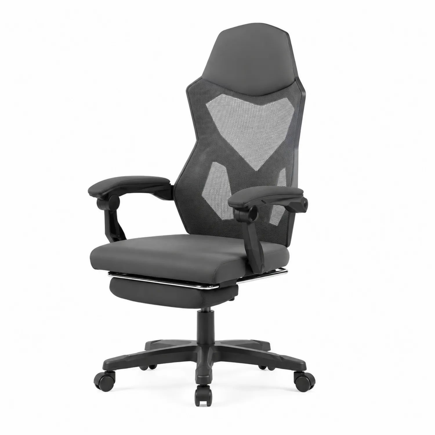Sedia da ufficio ergonomica in rete e similpelle con braccioli regolabili Grigio