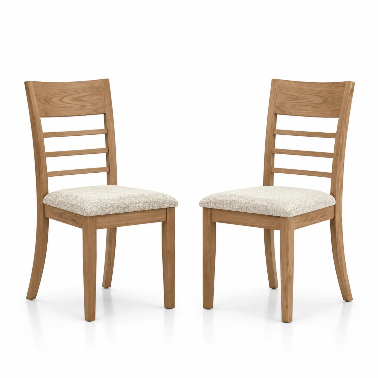 Set di 2 Sedie in Legno con Seduta Imbottita in Tessuto Beige