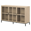 Credenza in legno con ante in vetro temperato e telaio nero 120x90x40 cm
