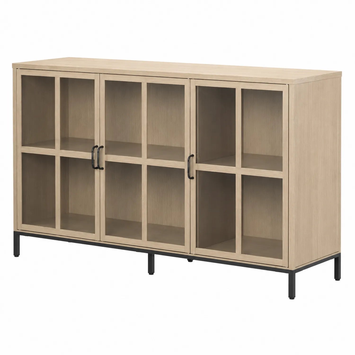 Credenza in legno con ante in vetro temperato e telaio nero 120x90x40 cm
