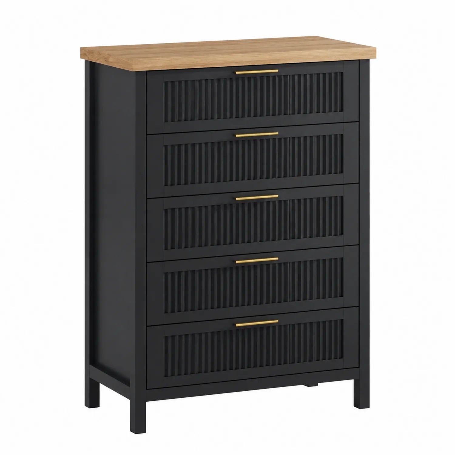 Cassettiera in legno MDF nera con cinque cassetti