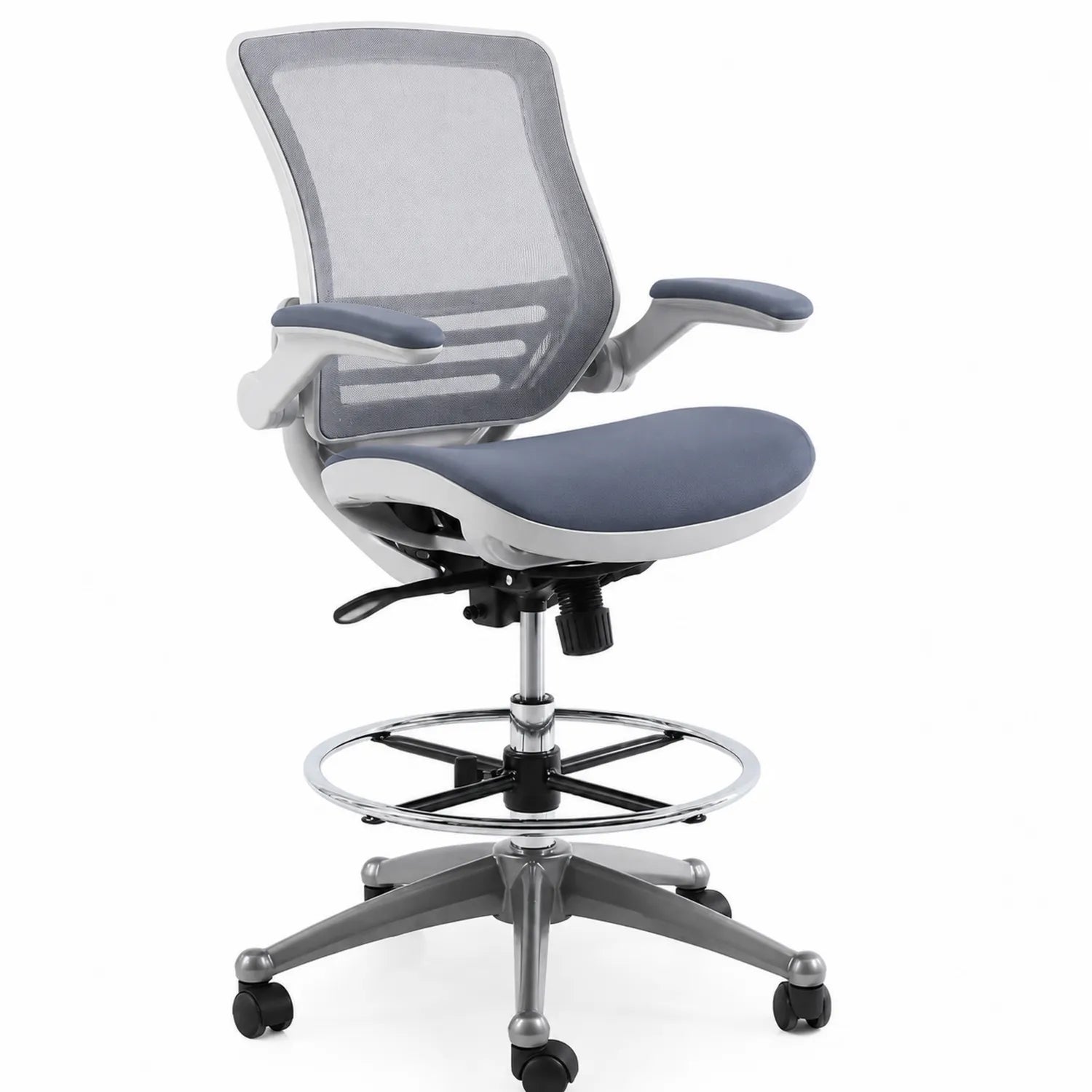 Sedia ergonomica in rete regolabile con braccioli imbottiti e base in metallo, Grigio chiaro