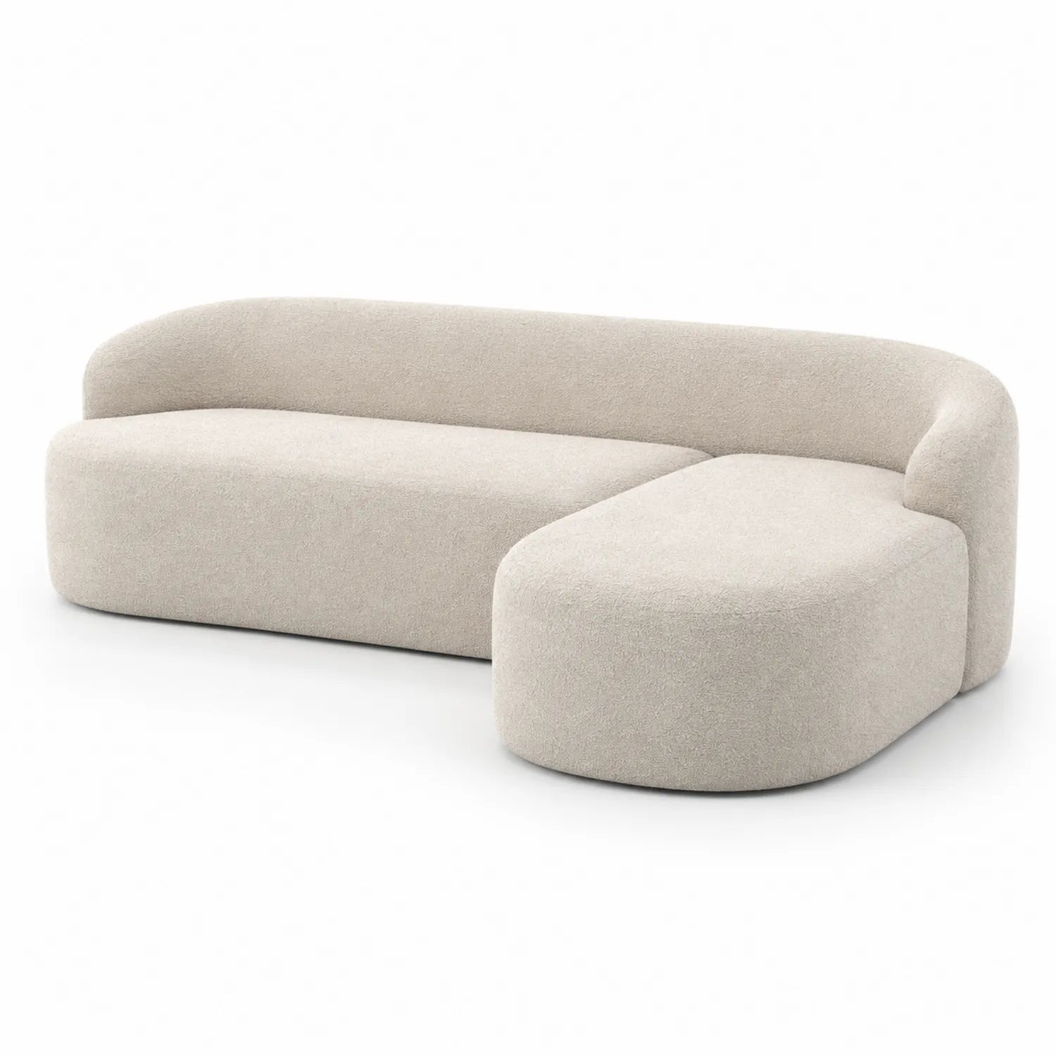 Divano componibile in tessuto beige con schienale curvo