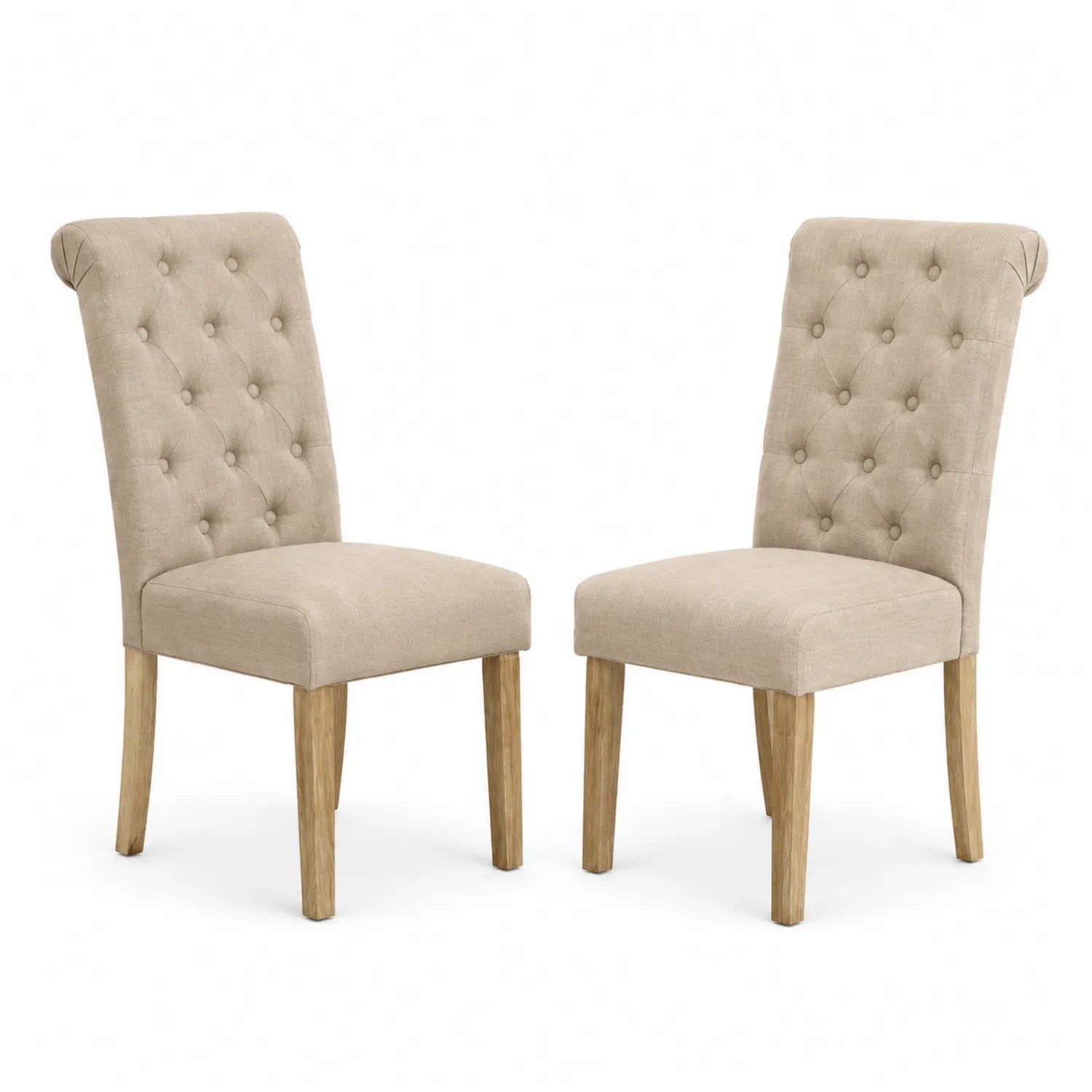 Set di 2 sedie da pranzo in legno e tessuto beige