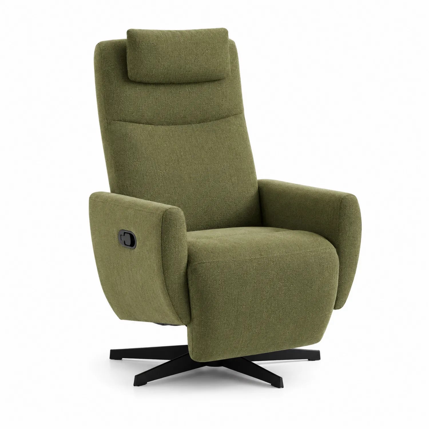 Poltrona reclinabile in tessuto verde con base girevole