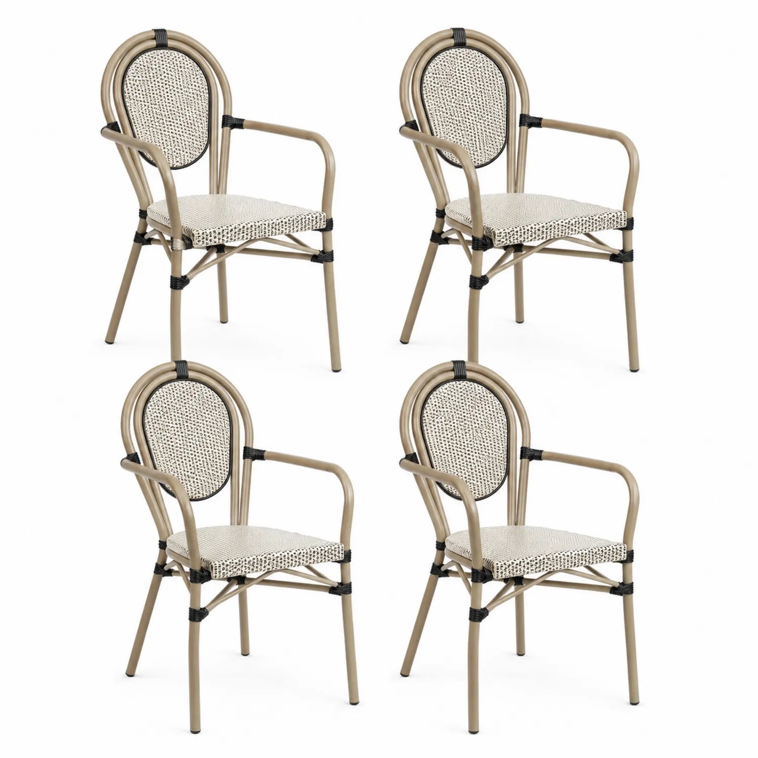 Set di 4 Sedie da Esterno in Rattan e Alluminio