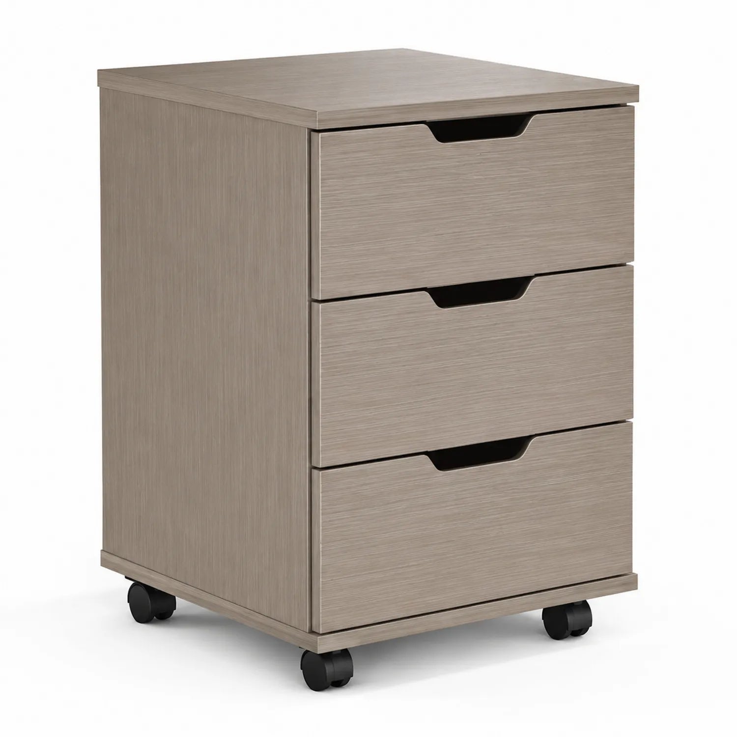 Cassettiera in legno con 3 cassetti e ruote grigio