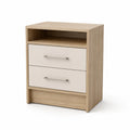 Comodino in MDF effetto rovere con cassetti bianchi