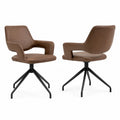 Set di 2 sedie da pranzo in similpelle marrone con gambe in metallo nero