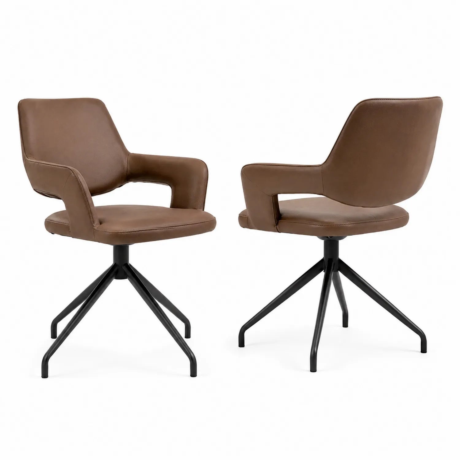 Set di 2 sedie da pranzo in similpelle marrone con gambe in metallo nero