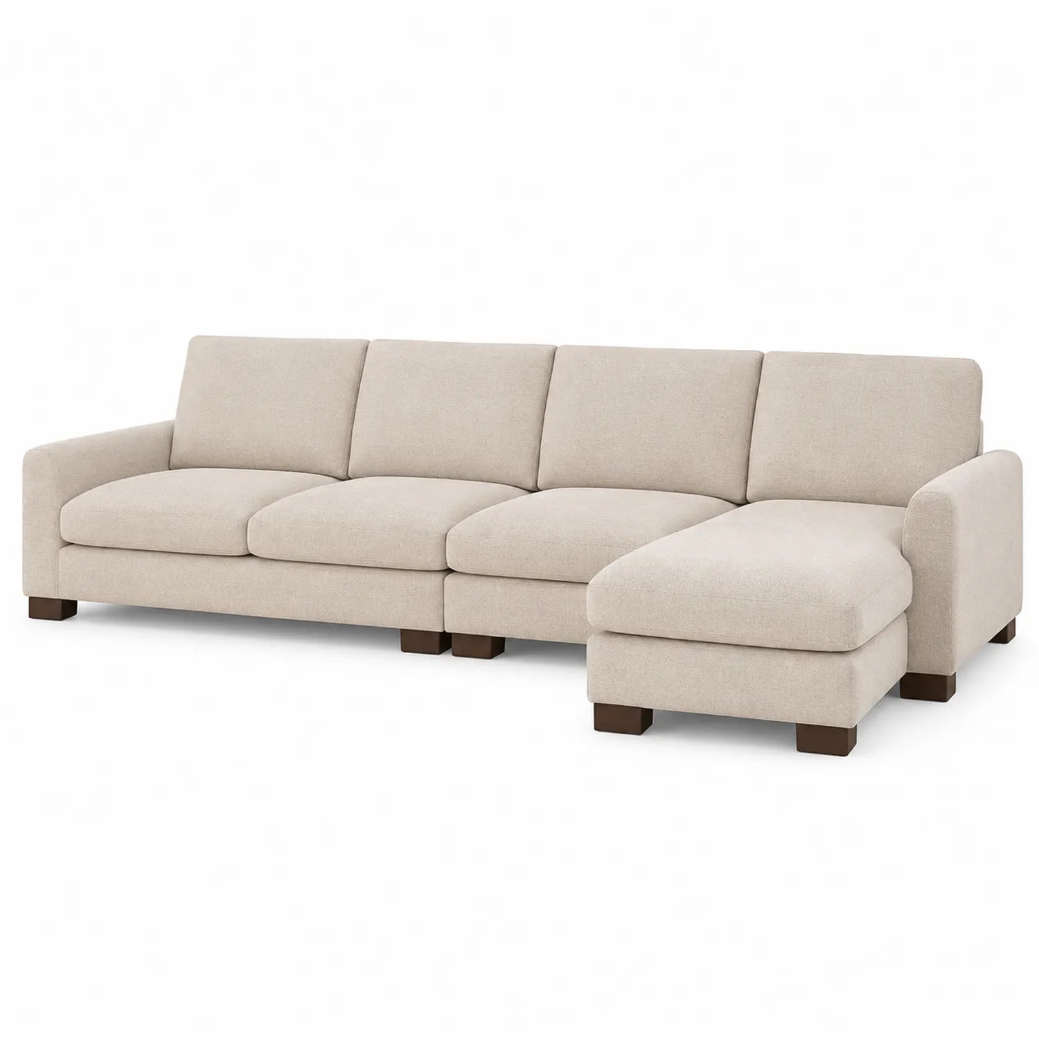 Divano ad angolo beige in tessuto con chaise longue
