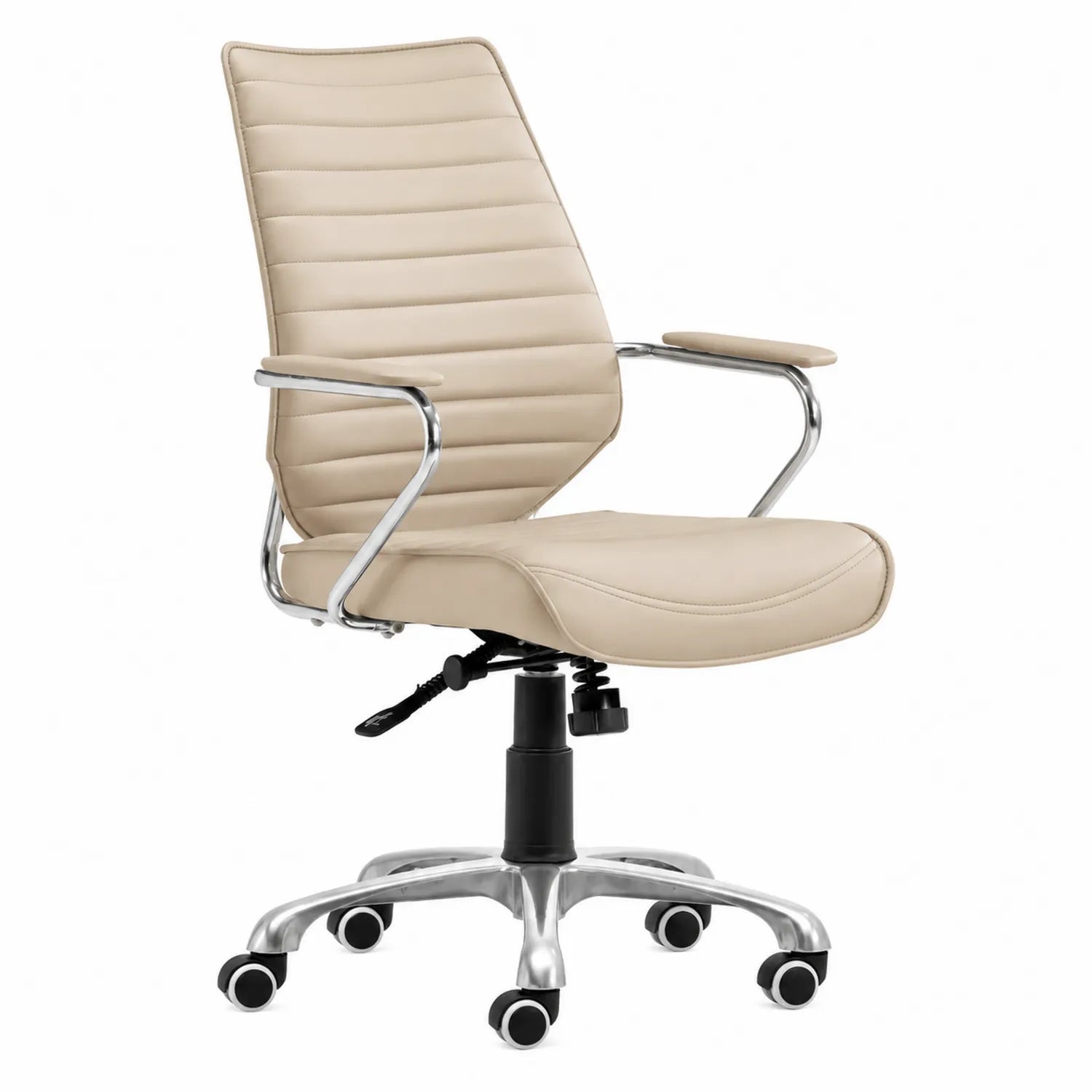 Sedia da ufficio in pelle sintetica beige con base cromata