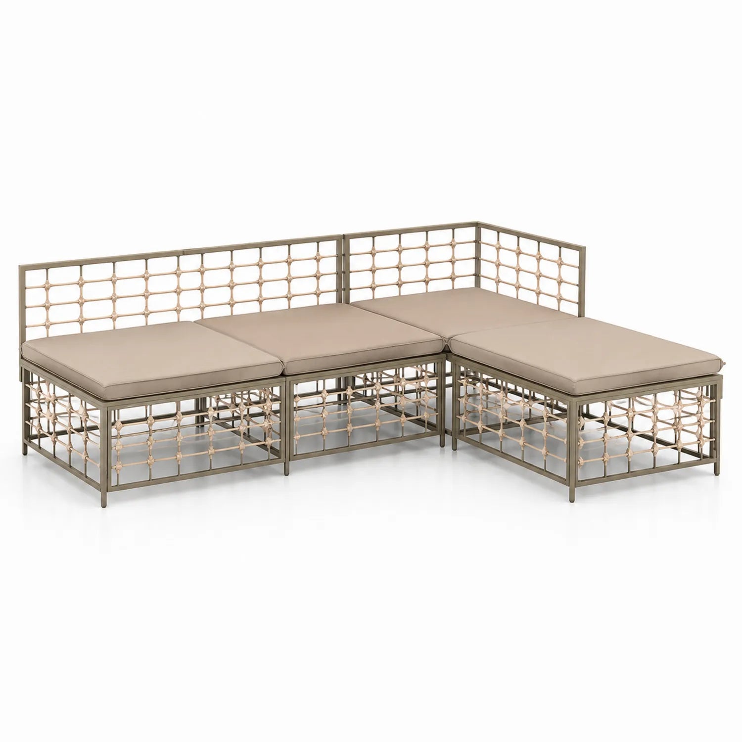 Divano angolare esterno in metallo e rattan sintetico beige
