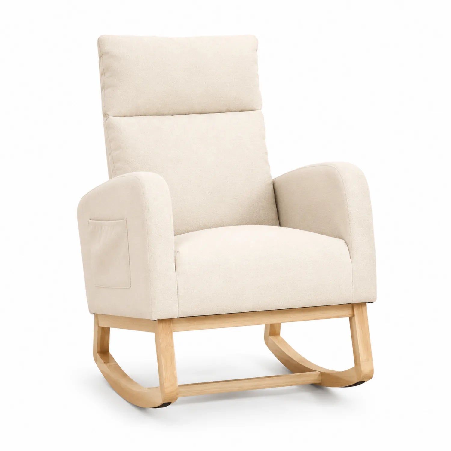 Sedia a dondolo in legno e tessuto beige 75x85x100 cm