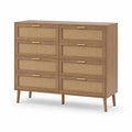 Cassettiera in legno e rattan 8 cassetti marrone 120x40x100 cm