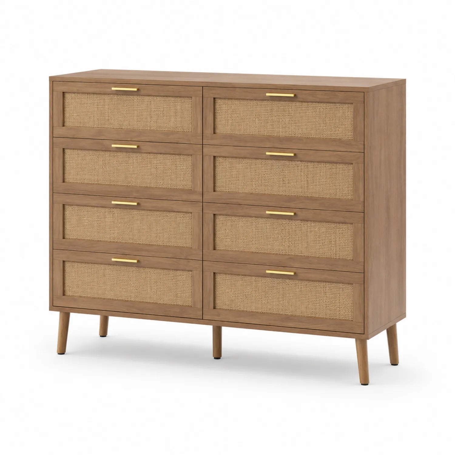 Cassettiera in legno e rattan 8 cassetti marrone 120x40x100 cm