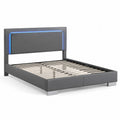 Letto con Telaio Metallico e Rivestimento in Similpelle Grigia con LED Blu 200x160 cm