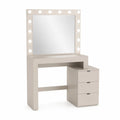 Tavolo da Toilette con Specchio e Luci LED in Legno Beige