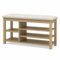 Panca in legno effetto quercia con cuscino in poliestere beige