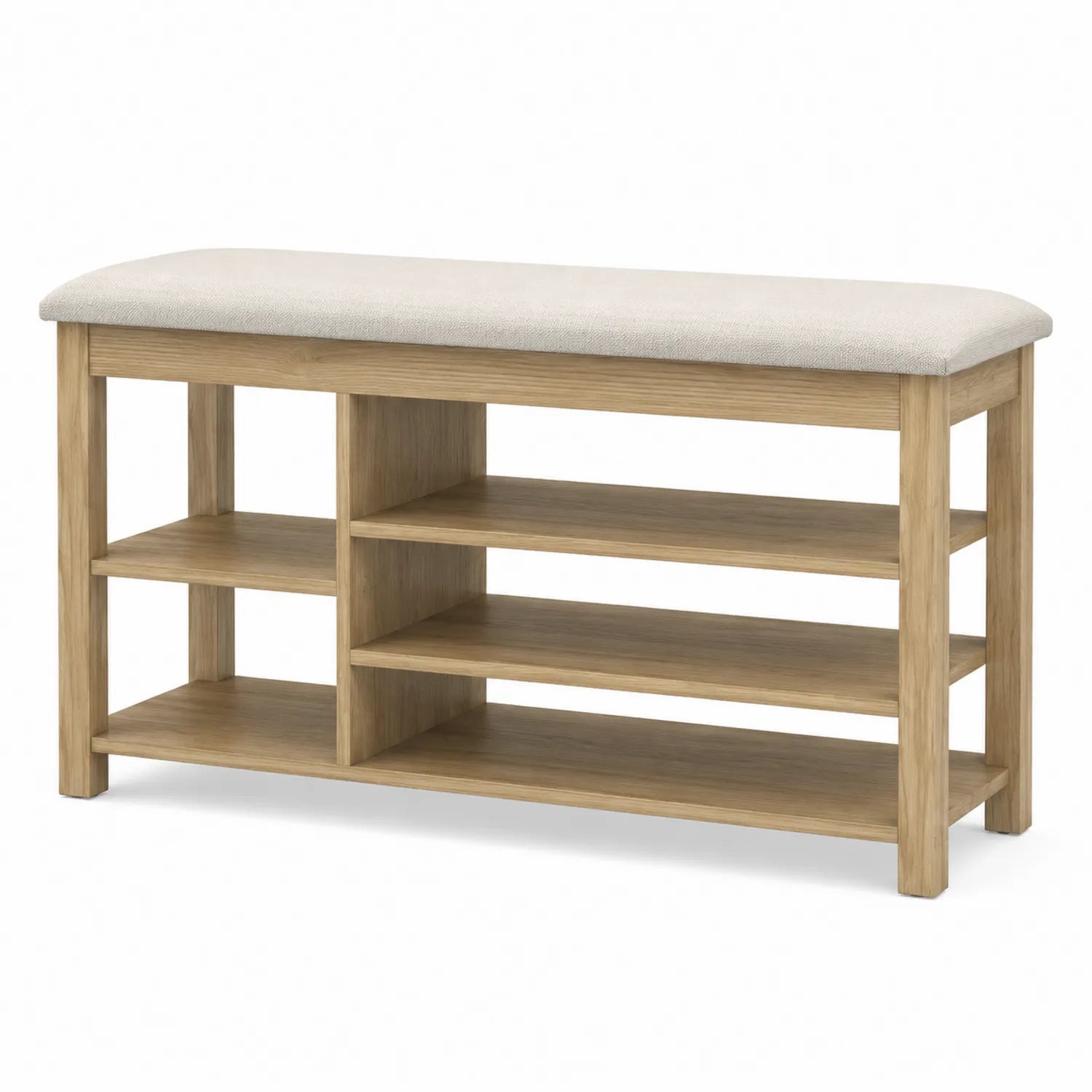 Panca in legno effetto quercia con cuscino in poliestere beige