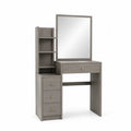 Toletta in legno colore grigio con specchio e cassetti