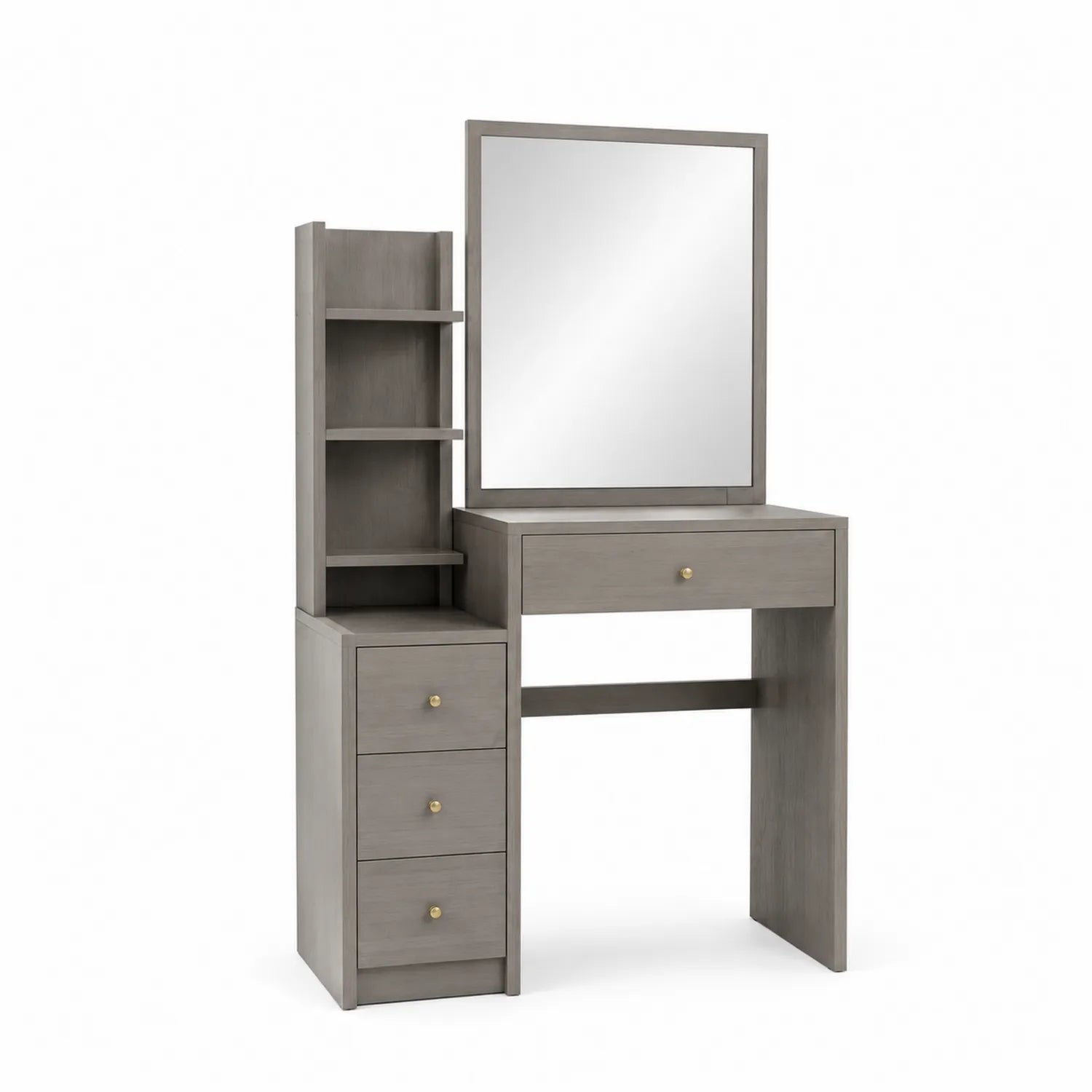 Toletta in legno colore grigio con specchio e cassetti