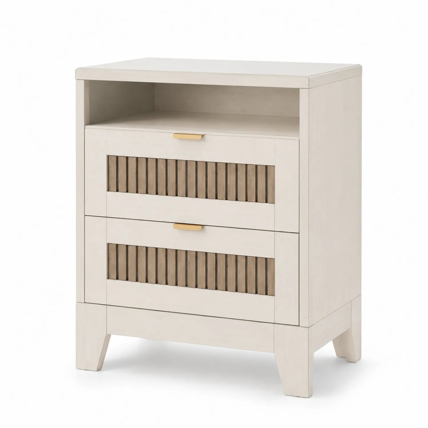 Comodino con 2 Cassetti in Legno Bianco e Naturale