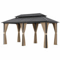 Gazebo in metallo nero con tende in poliestere beige