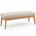 Panca rettangolare in legno e tessuto beige 120x40x45 cm