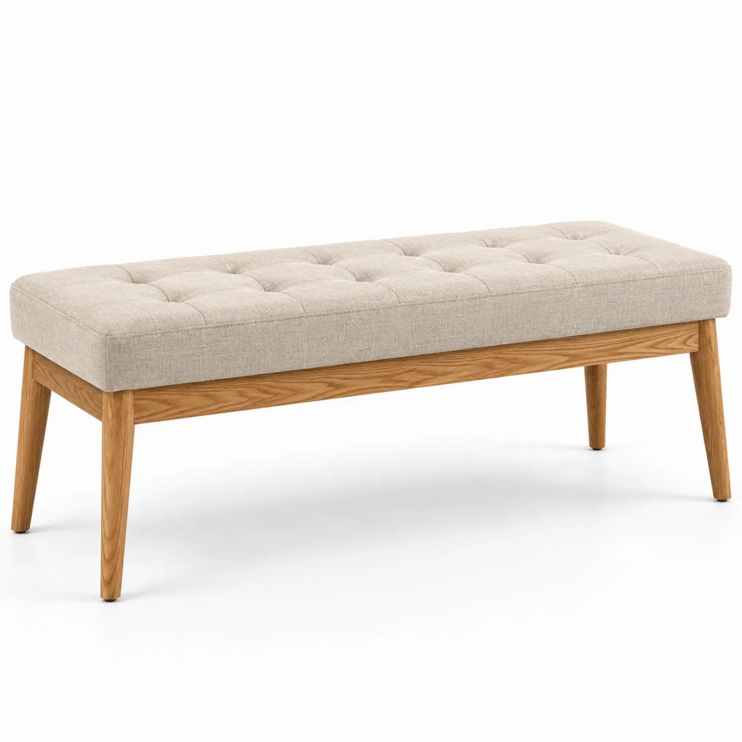 Panca rettangolare in legno e tessuto beige 120x40x45 cm