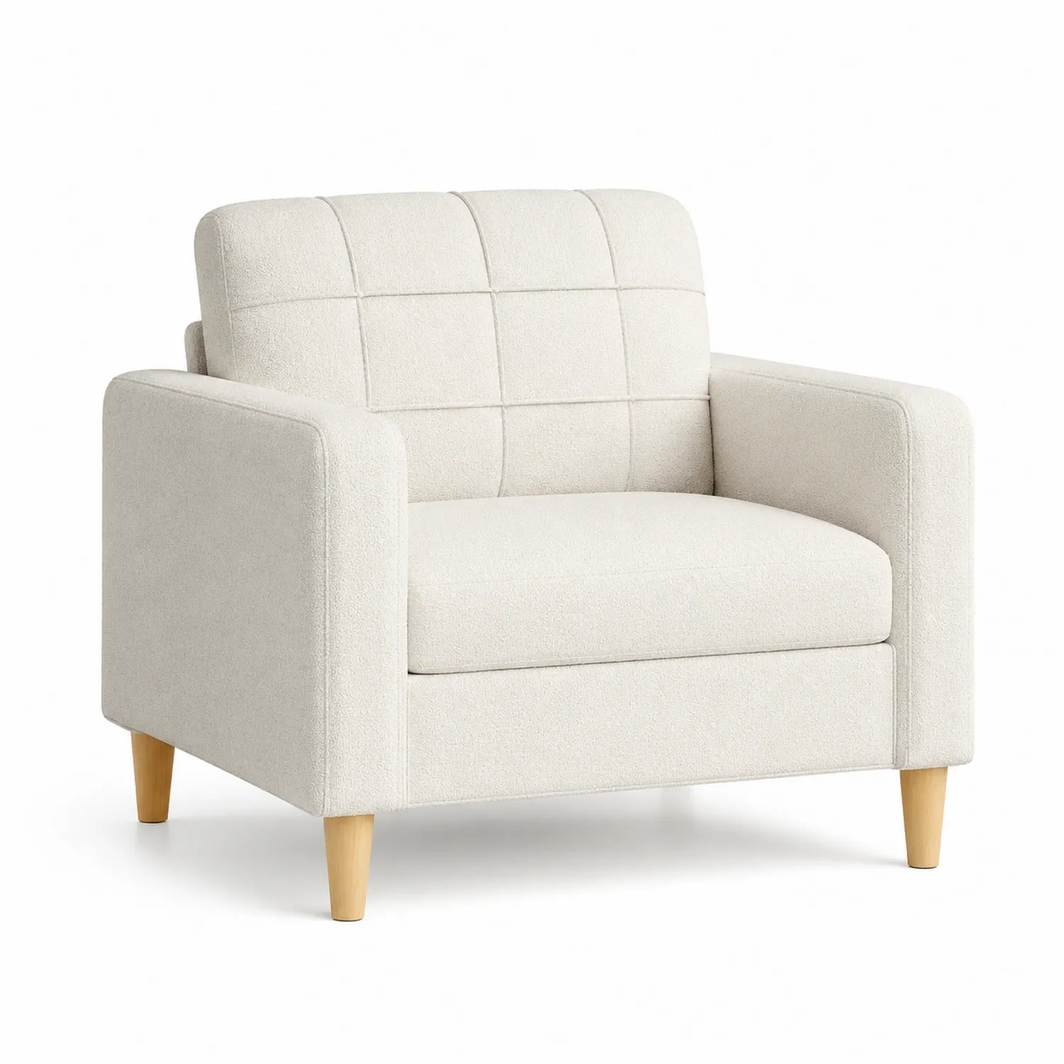 Poltrona in Tessuto Bouclé con Gambe in Legno