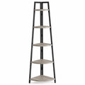 Scaffale Angolare a 5 Ripiani in Metallo Nero e Legno Effetto Rovere