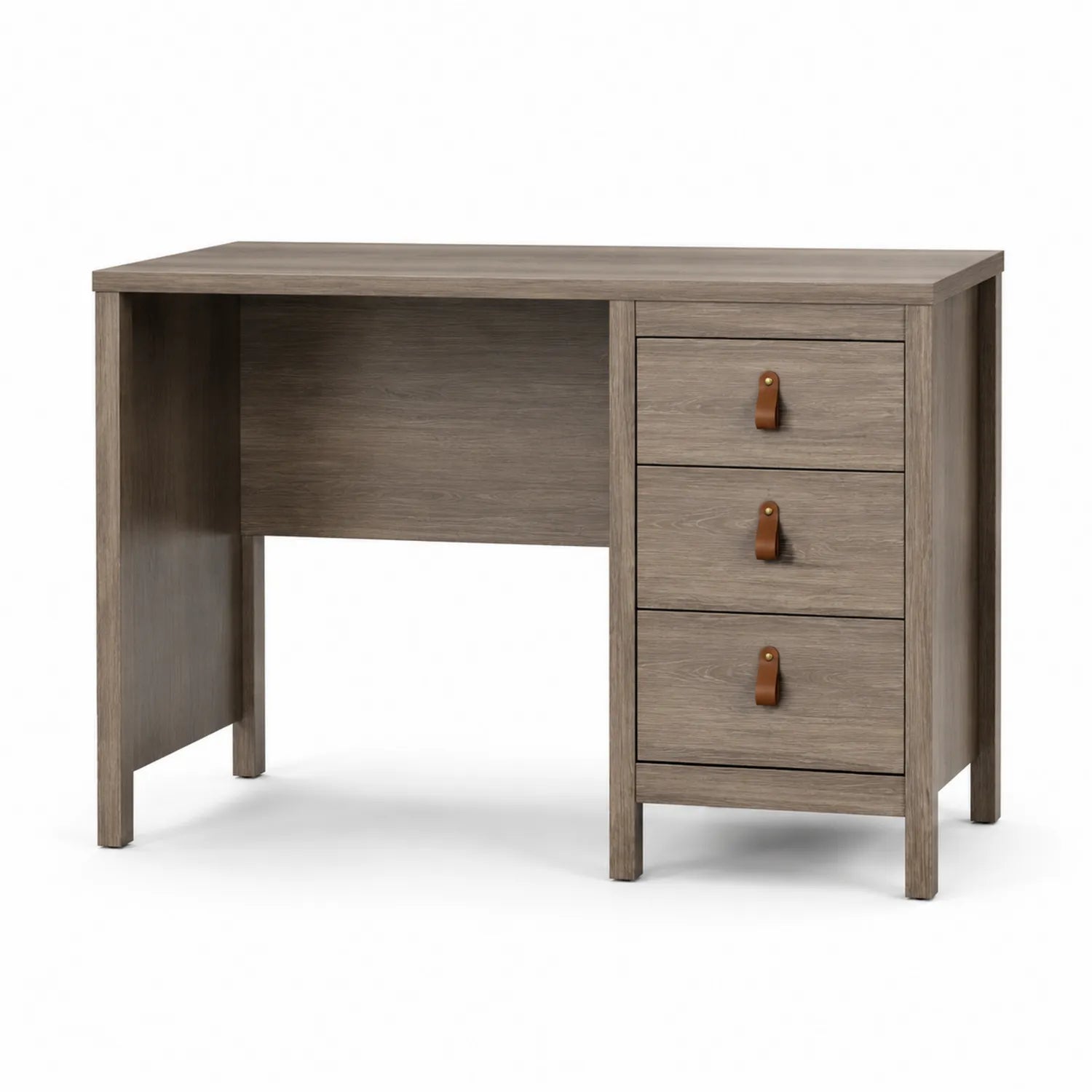 Scrivania in legno con tre cassetti in cuoio Grigio 120x60x75 cm
