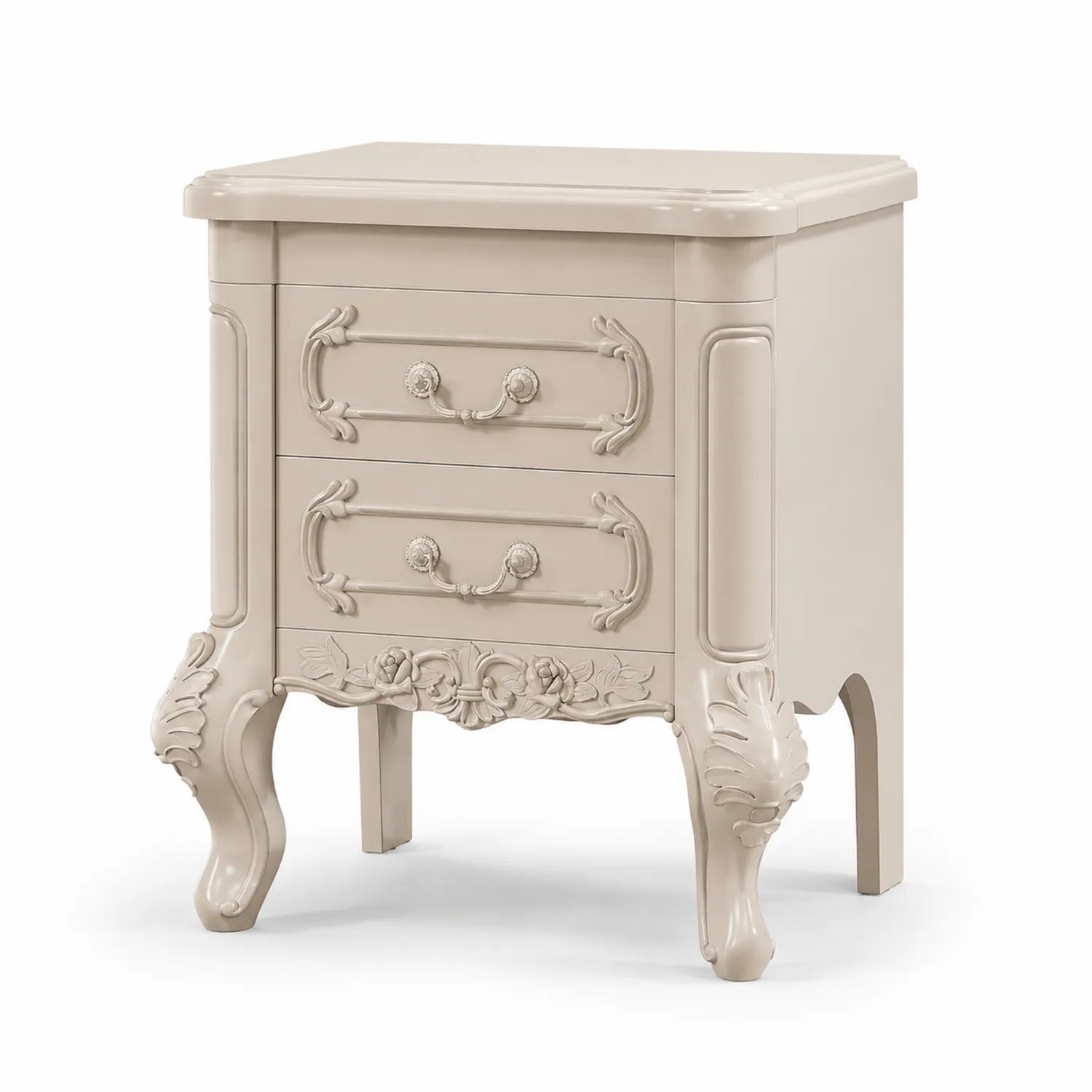 Comodino in Legno Beige con Decorazioni, 45x35x60 cm