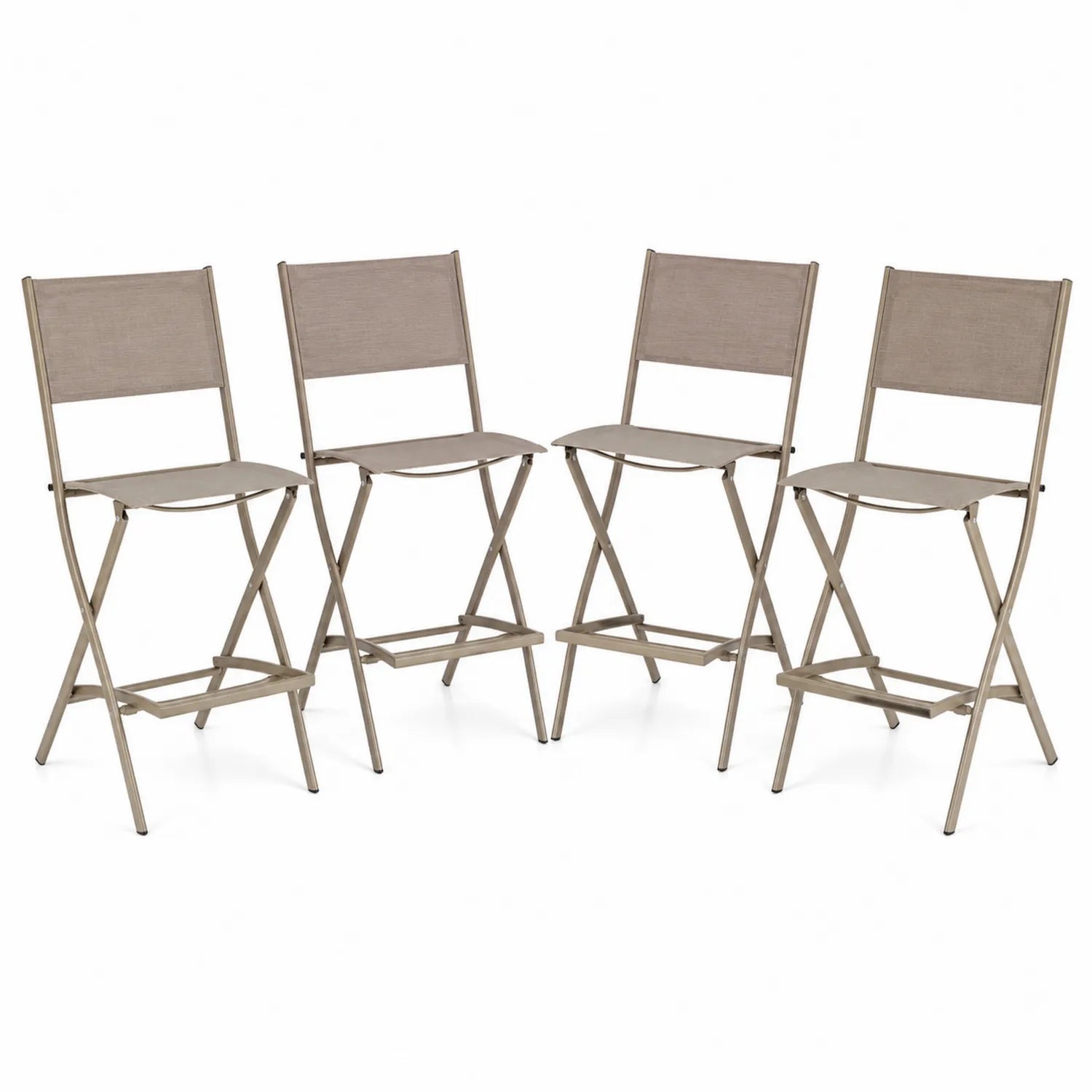 Set di 4 Sedie Pieghevoli da Esterno Metallo/Poliestere Beige