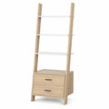 Scaffale libreria in legno e metallo con cassetti rovere e bianco 175x65x40 cm