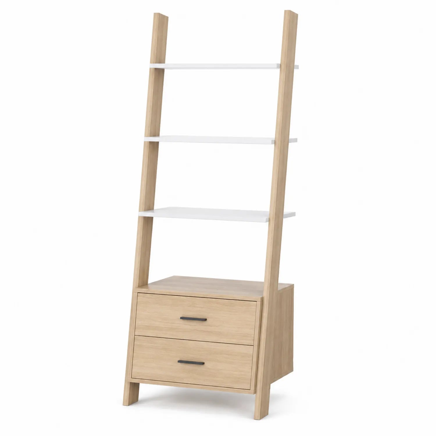 Scaffale libreria in legno e metallo con cassetti rovere e bianco 175x65x40 cm