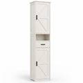 Armadio Alto a Colonna in Legno MDF Bianco con Ante e Cassetto