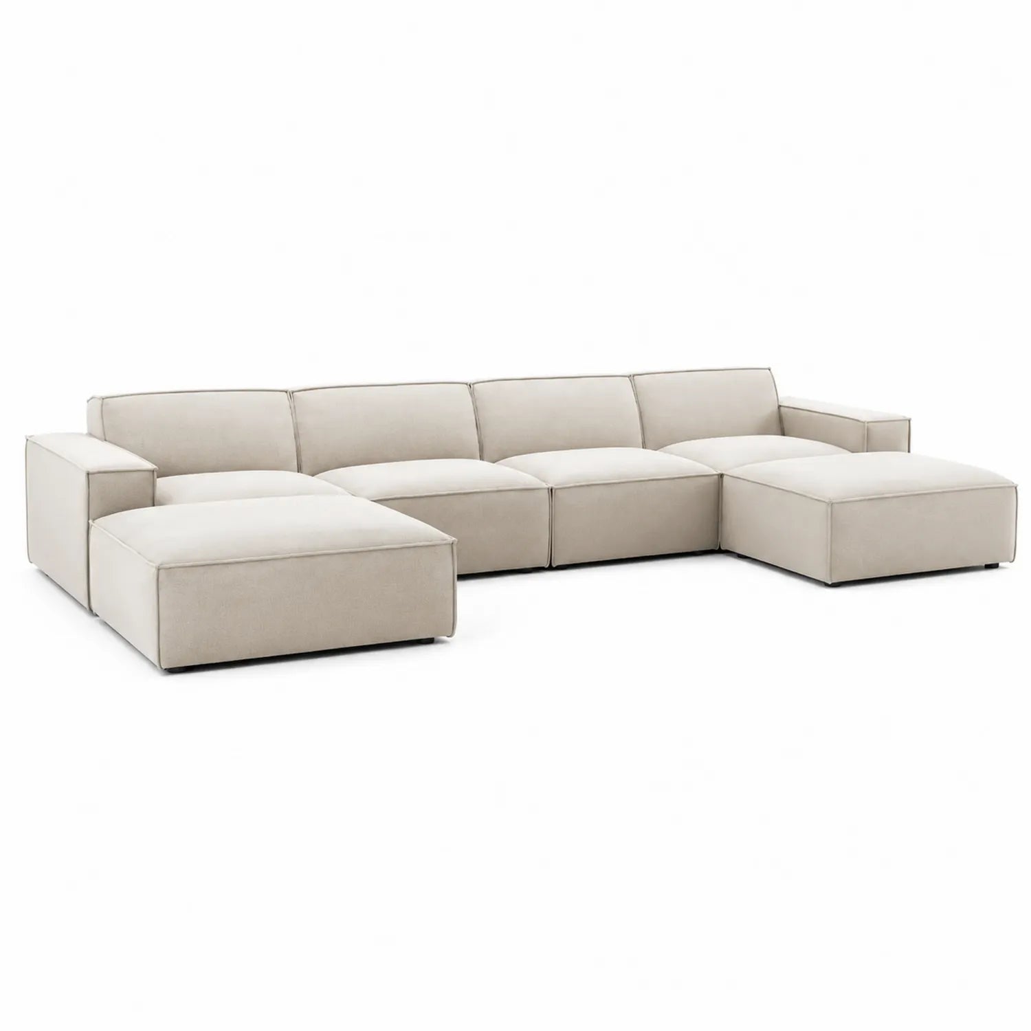 Divano ad angolo in tessuto beige con chaise longue