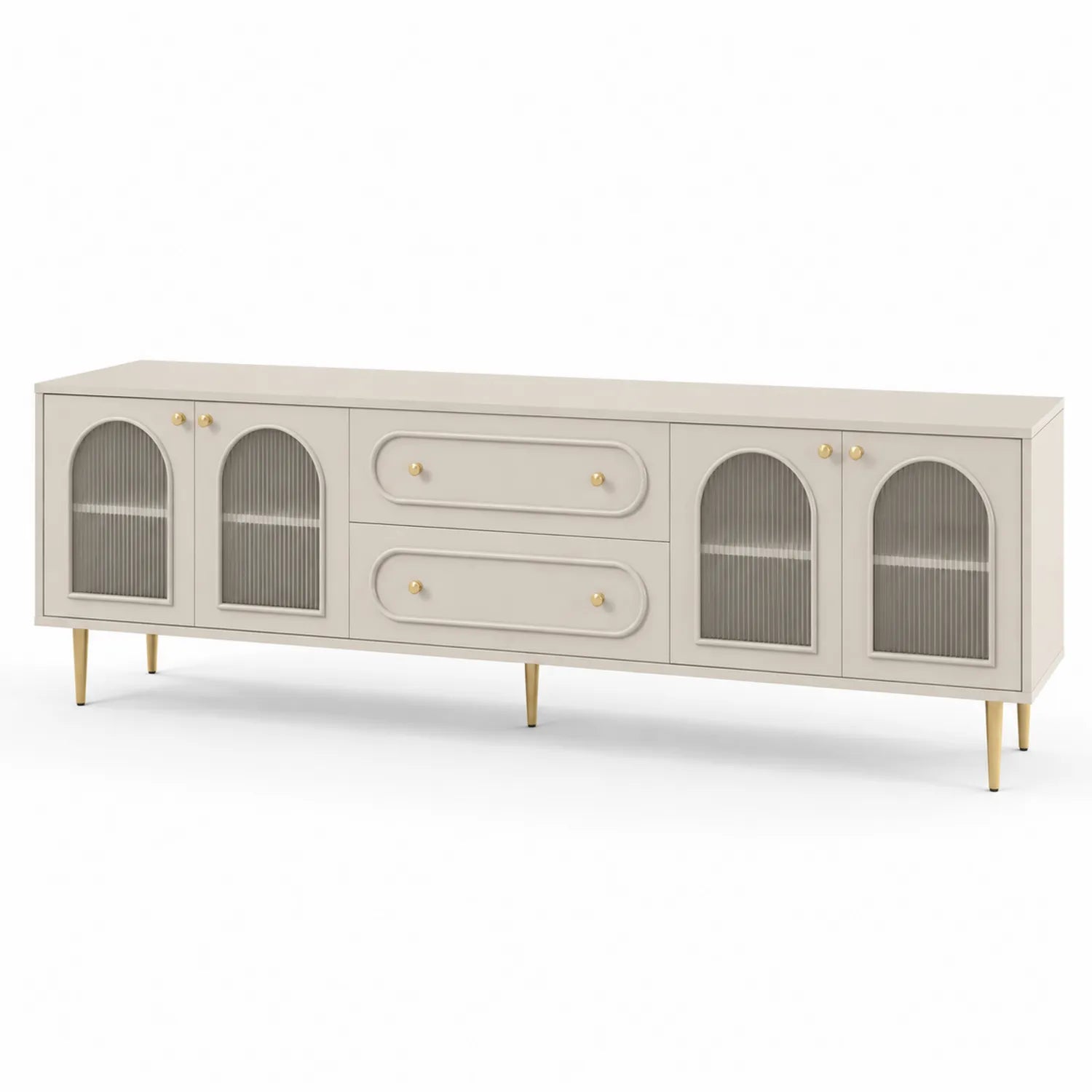 Mobile TV in MDF con Ante in Vetro Ondulato e Gambe in Metallo 180x40x60cm