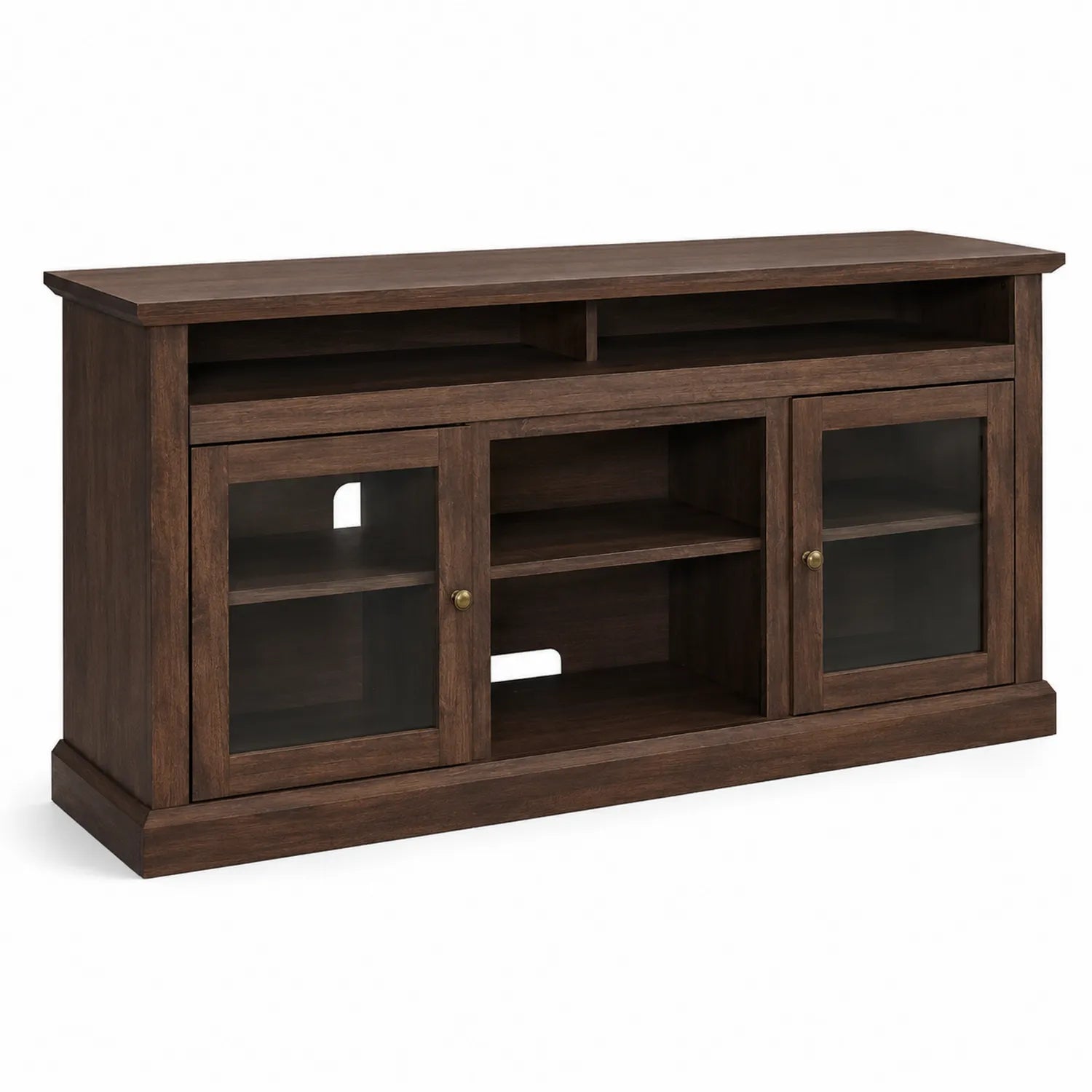 Mobile TV in Legno con Porte in Vetro Temperato Marrone 150x45x75 cm
