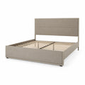 Letto matrimoniale in legno e tessuto beige con testiera imbottita 160x200 cm