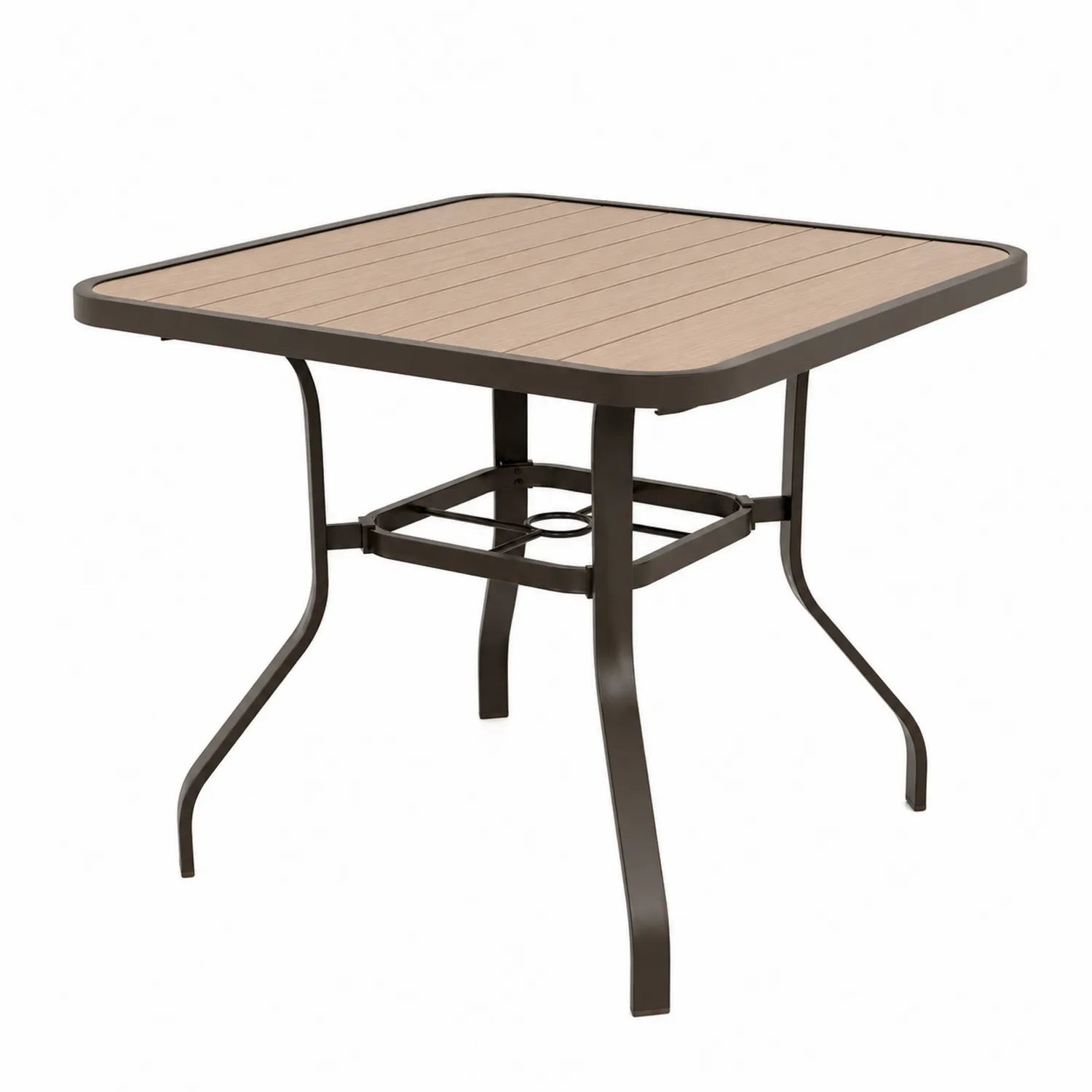 Tavolo Quadrato da Esterno in Metallo e Legno Marrone 90x90x71 cm