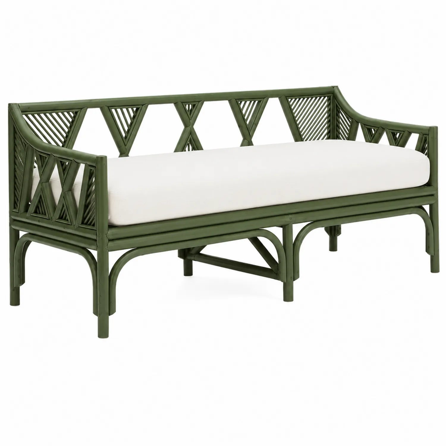 Panca in bambù con cuscino in poliestere 120x50x85 cm Verde/Bianco