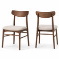 Set di 2 Sedie da Pranzo in Legno e Tessuto Beige