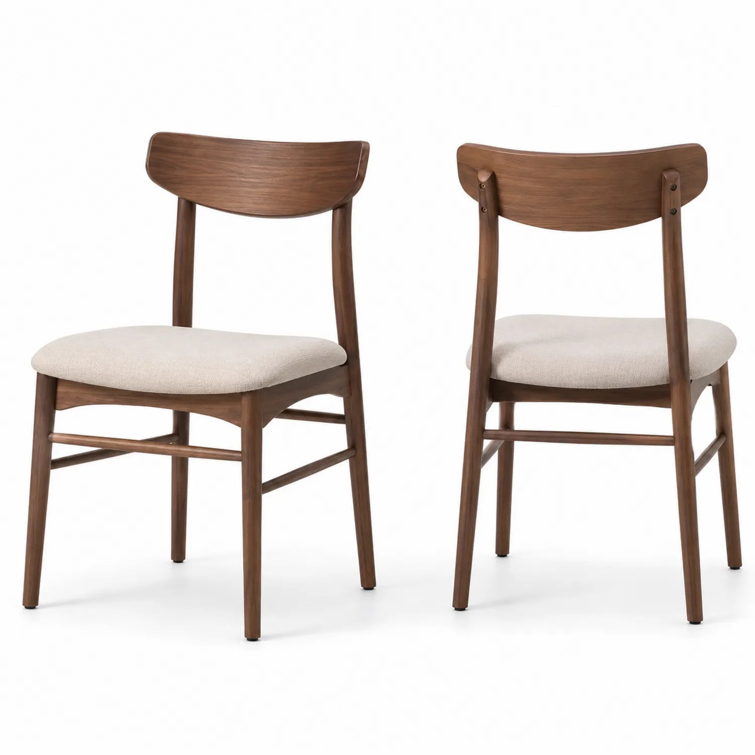 Set di 2 Sedie da Pranzo in Legno e Tessuto Beige