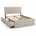 Letto matrimoniale beige con struttura in metallo e contenitore