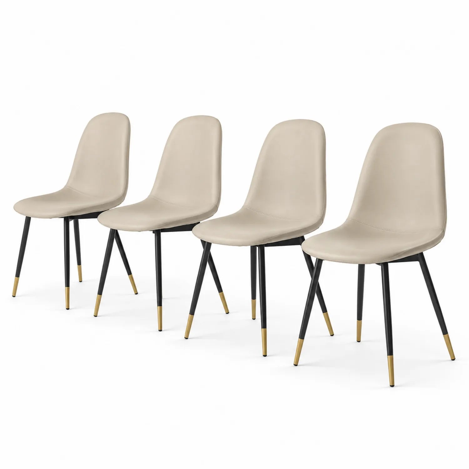Set di 4 sedie in similpelle beige con gambe in metallo nero