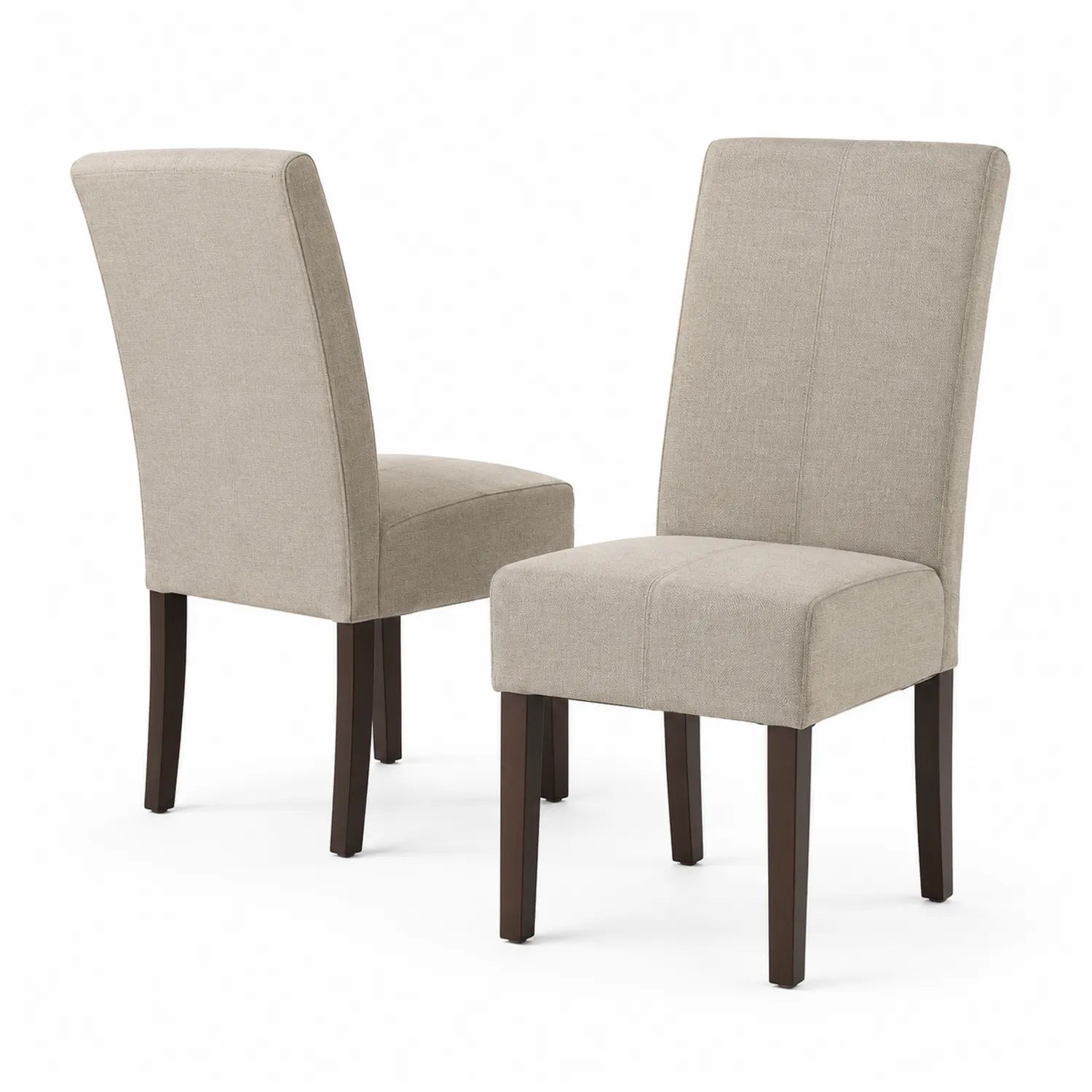 Set di 2 Sedie da Pranzo in Tessuto Beige con Gambe in Legno Massello