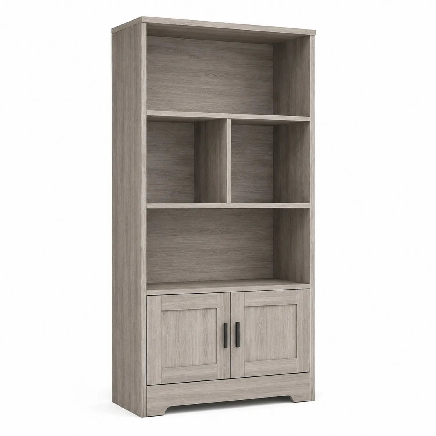 Libreria in legno con ripiani e sportelli 80x30x180 cm